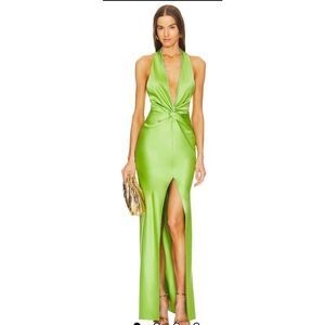 Khanums Halter Gown With Slit in Pear Green NWT Size XS
